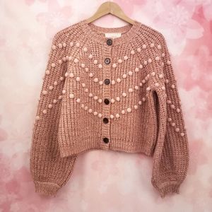 Great Marled Bobble Cardigan Sweater 